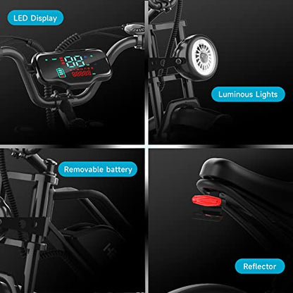 Electric Bike for Adults, Ebike 1500W/48V/18Ah , TANK 20" Fat Tire Electric Bicycles Up to 30MPH